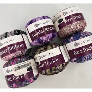6 BERLINI Ladder Ribbon West East Track Yarn Purple Pink Green Black Silver Blue